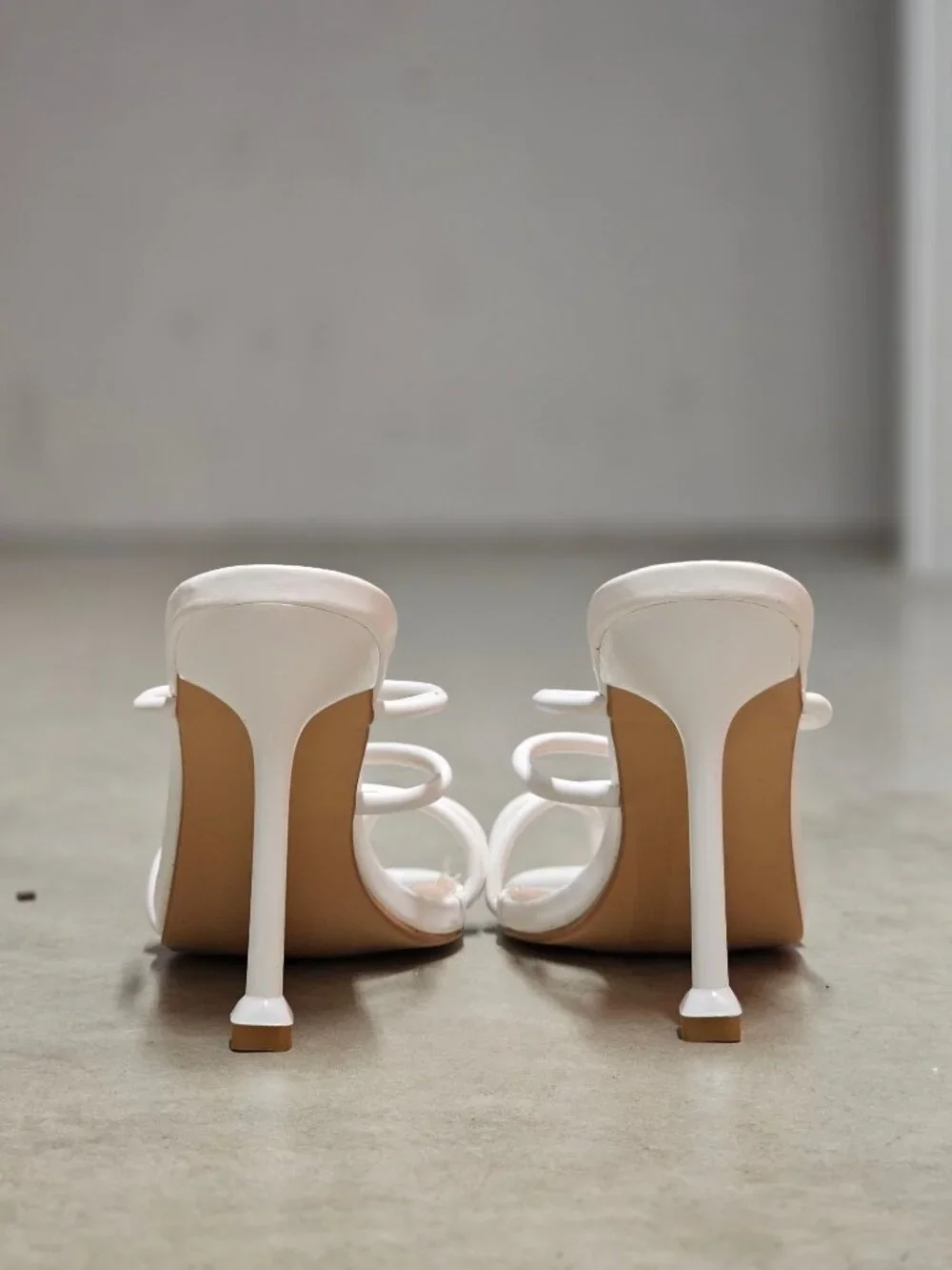 Strappy White High Heel Mules With Square Toe & Slim Stiletto Heels For Women - Picture 3 of 14